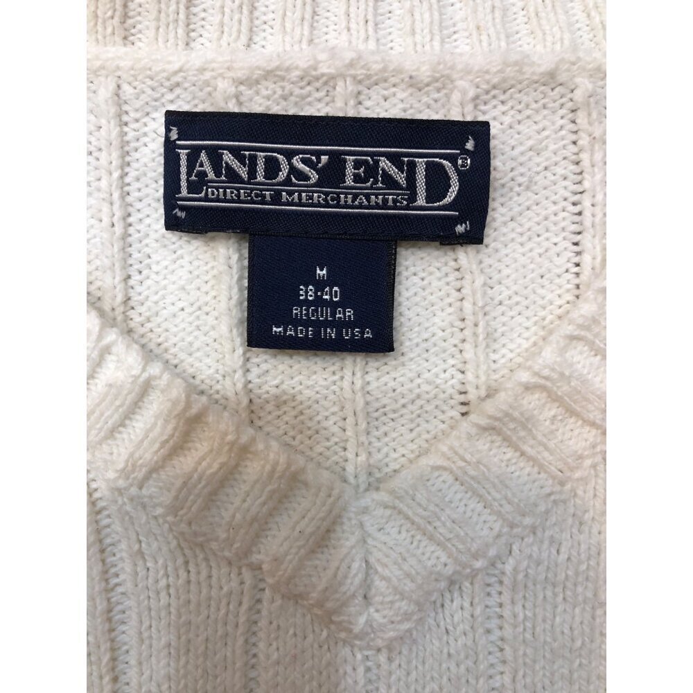 Lands End Vintage V-Neck Ribbed Knit Cream Sweater Size M (38-40R) - Picture 7 of 8